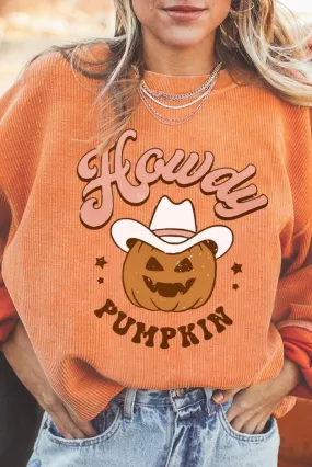 Orange "Howdy Pumpkin" Halloween Graphic Sweatshirt