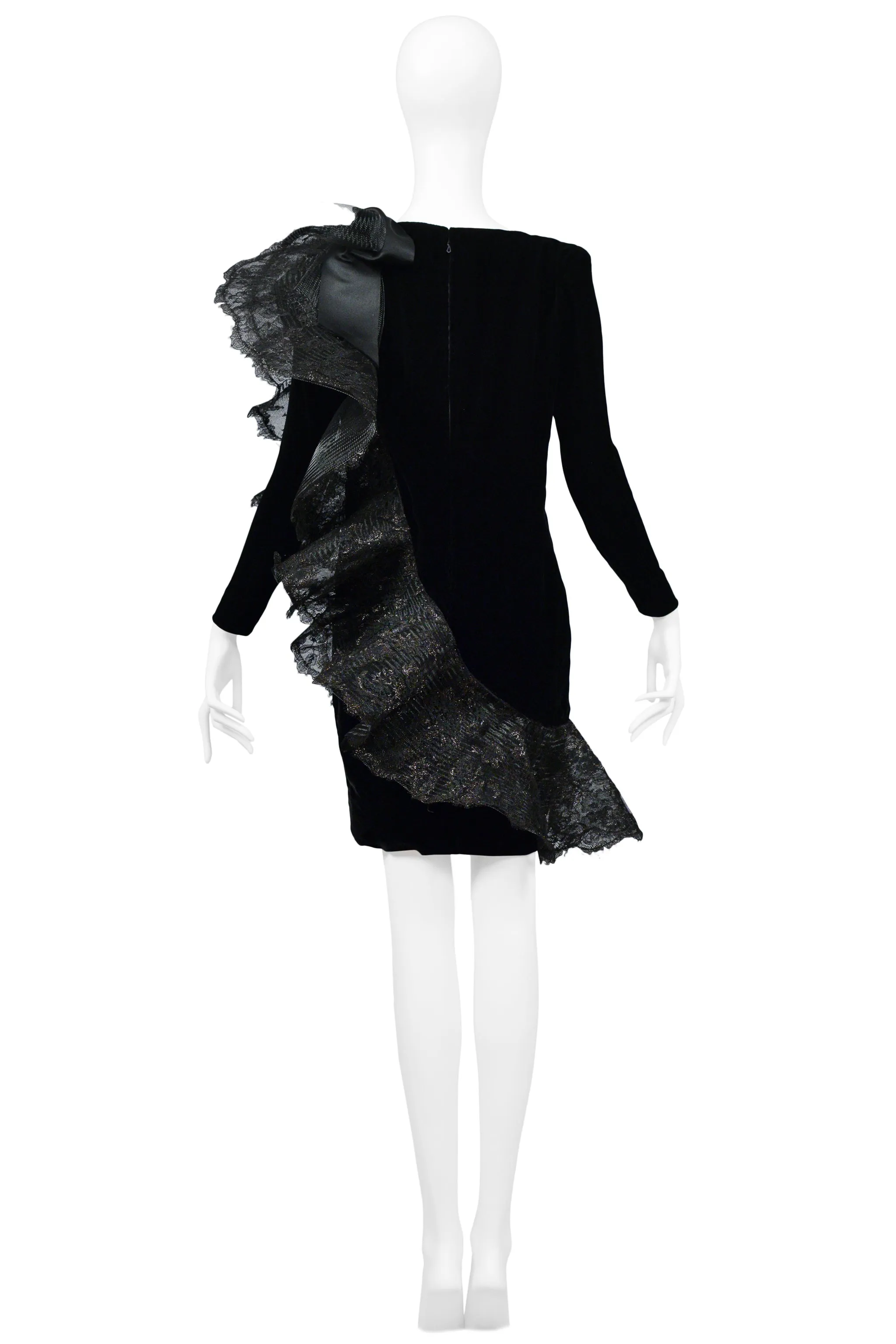 PIERRE CARDIN BLACK VELVET & LACE RUFFLE DRESS 1991