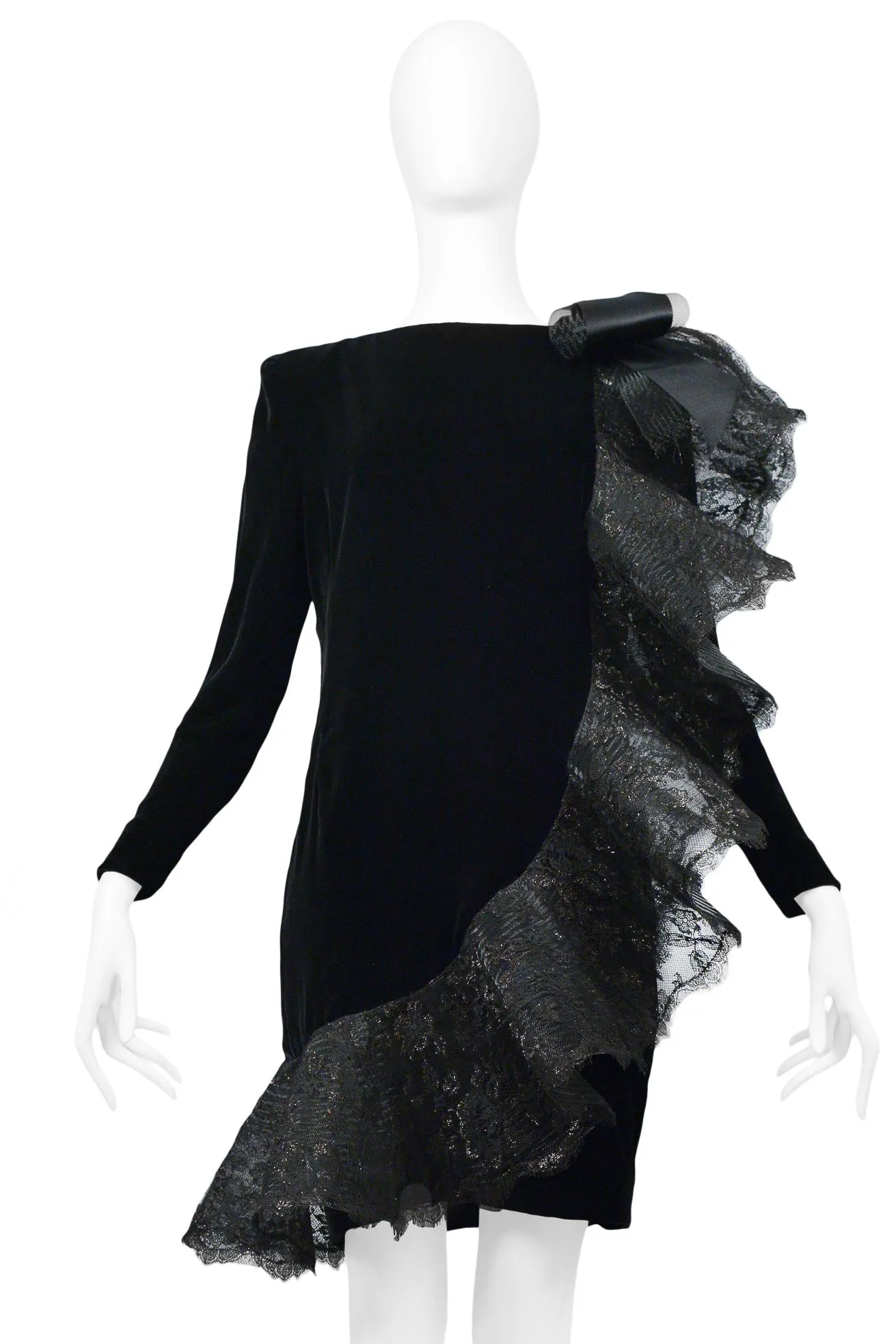 PIERRE CARDIN BLACK VELVET & LACE RUFFLE DRESS 1991