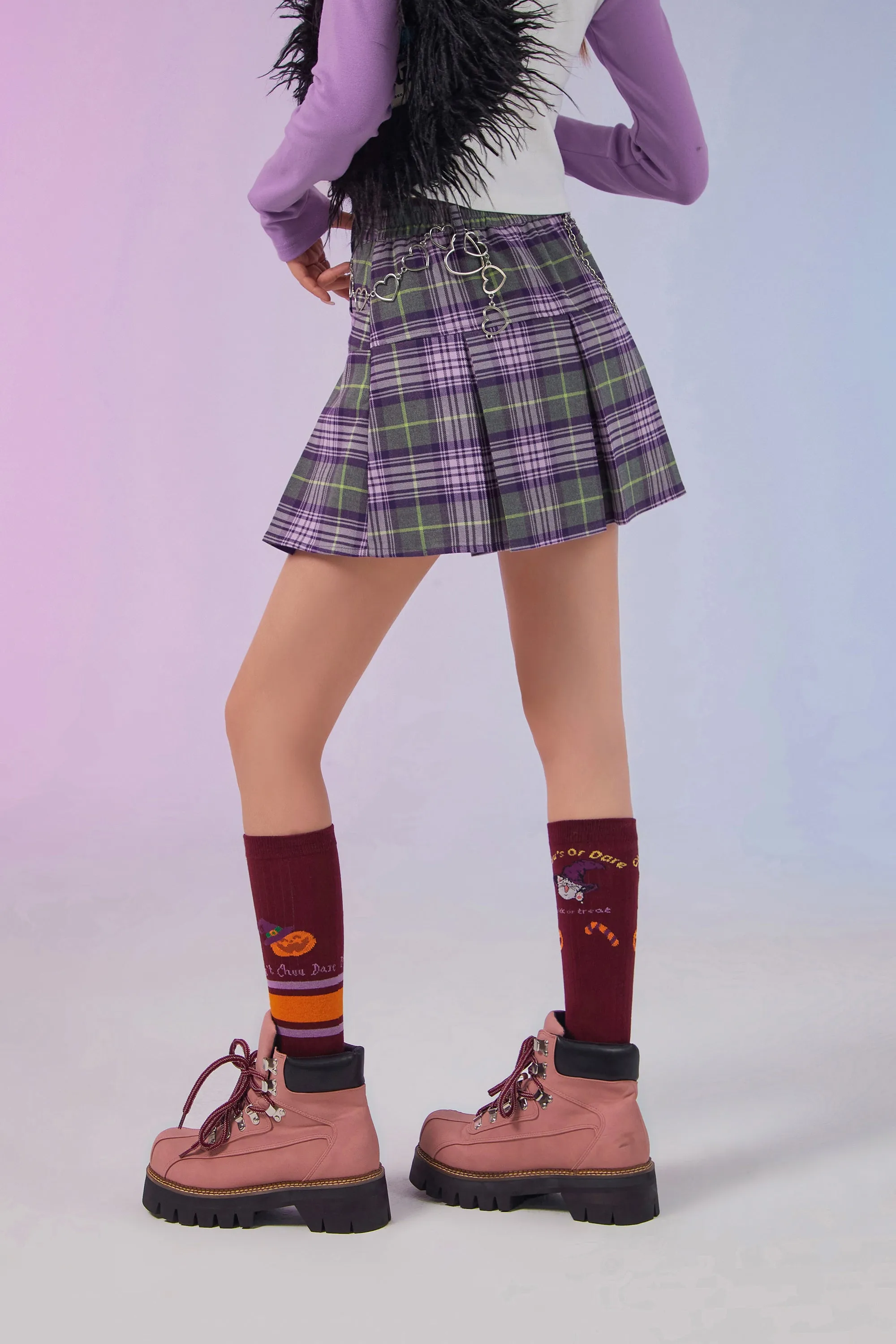 Pleated Check Mini Skirt