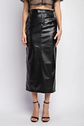 Pocket Detail Faux Leather Midi Skirt, Black