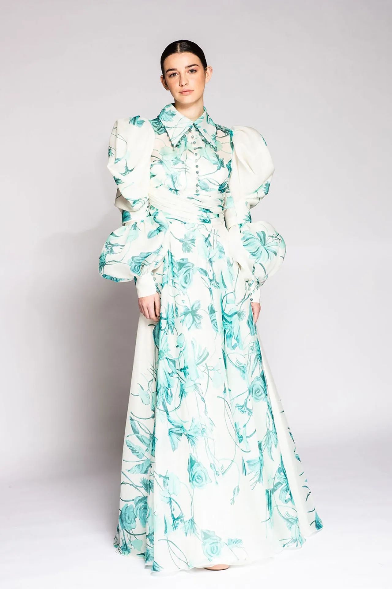 Printed Shirt Dress with Puffy Sleeves