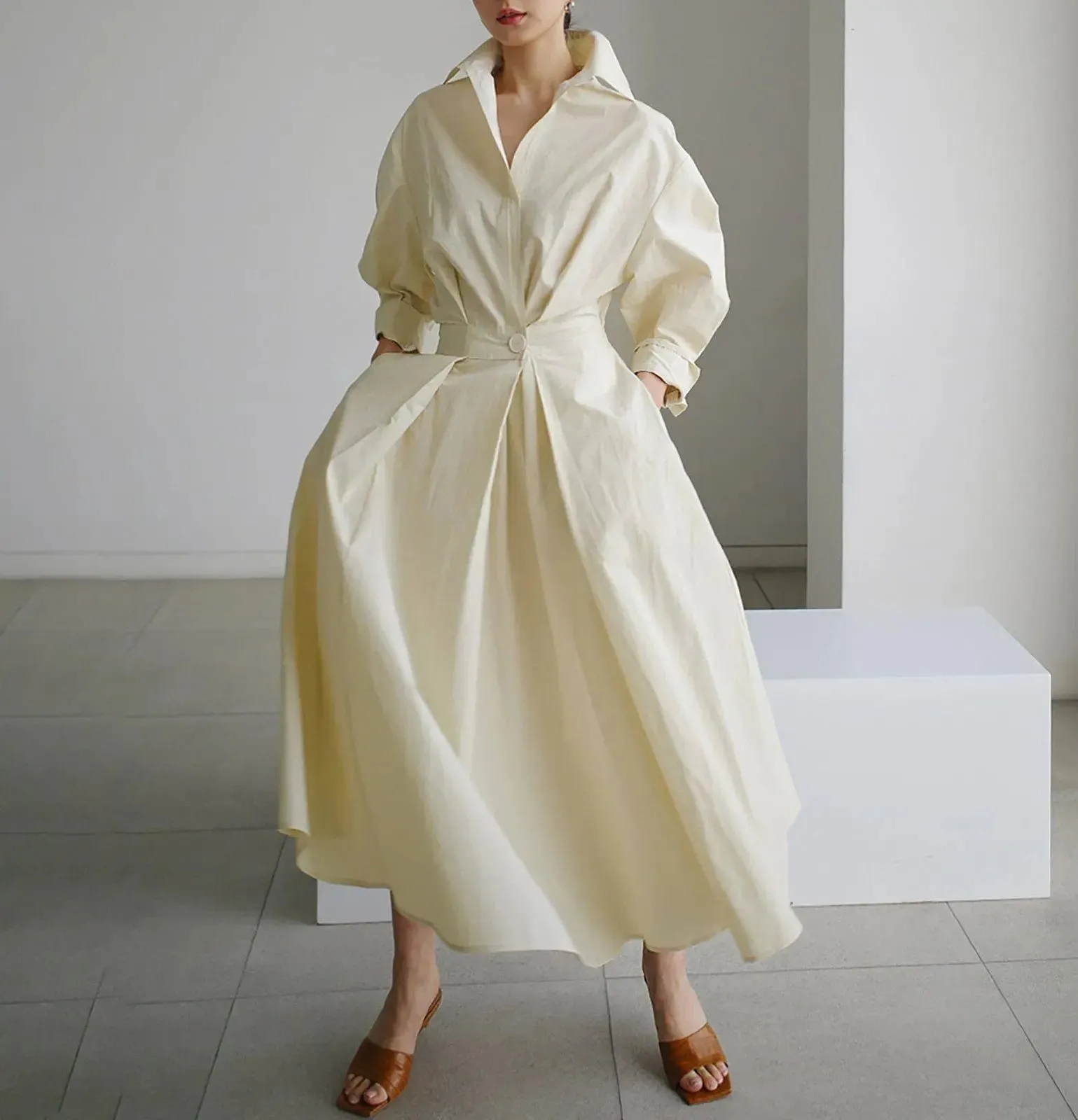 Puff Sleeve Relaxed Maxi Shirtdress