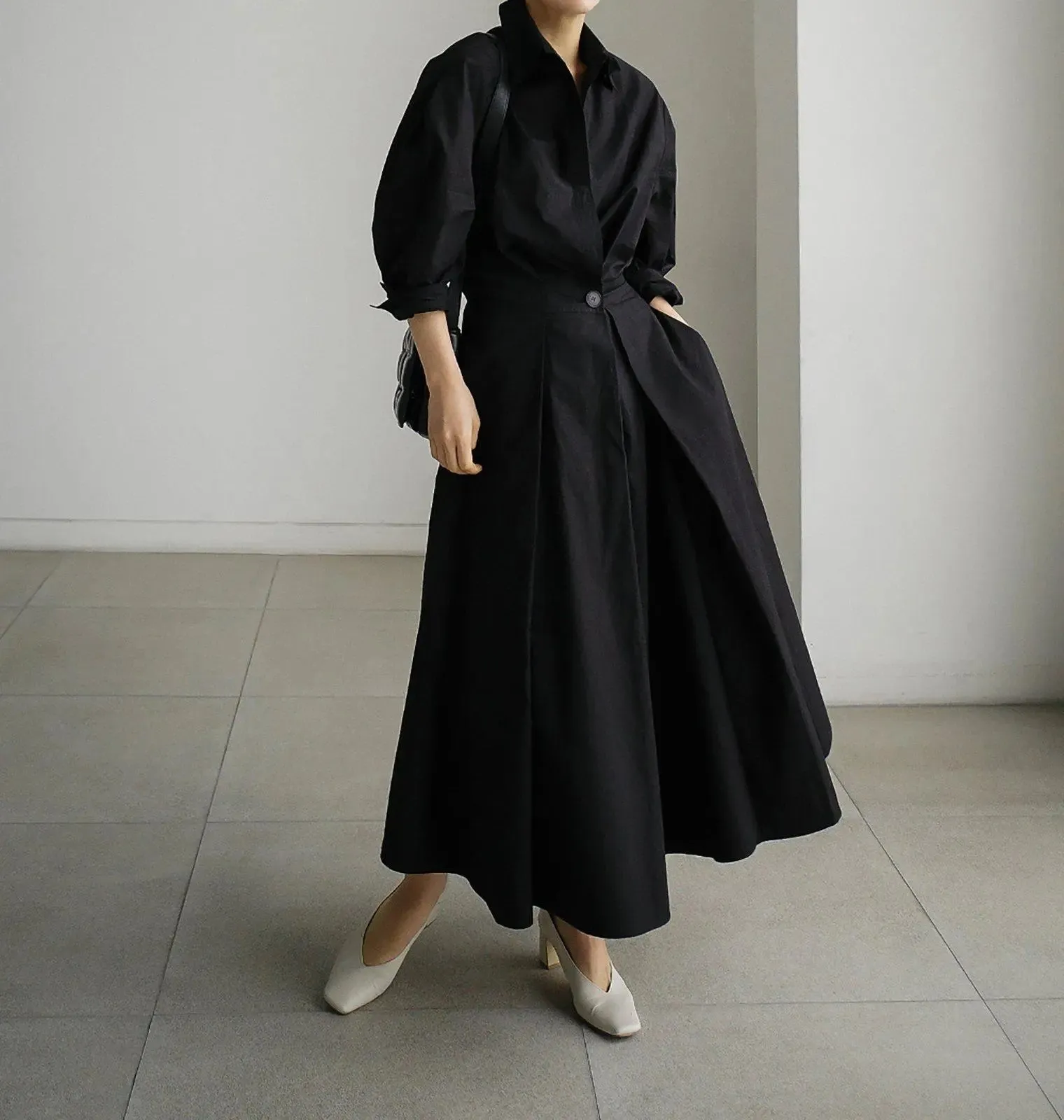 Puff Sleeve Relaxed Maxi Shirtdress