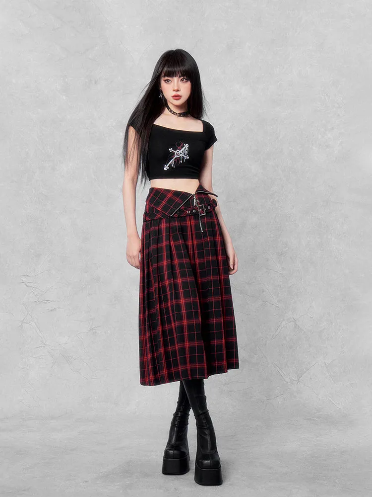 Punk Plaid Split Midi Skirt