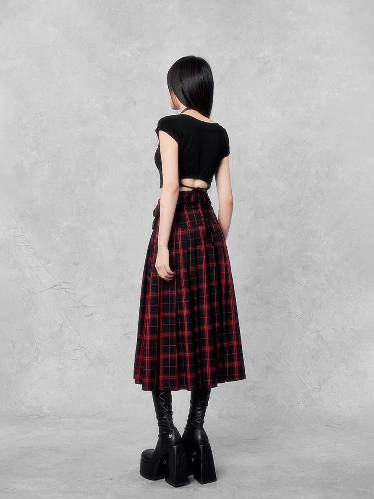 Punk Plaid Split Midi Skirt