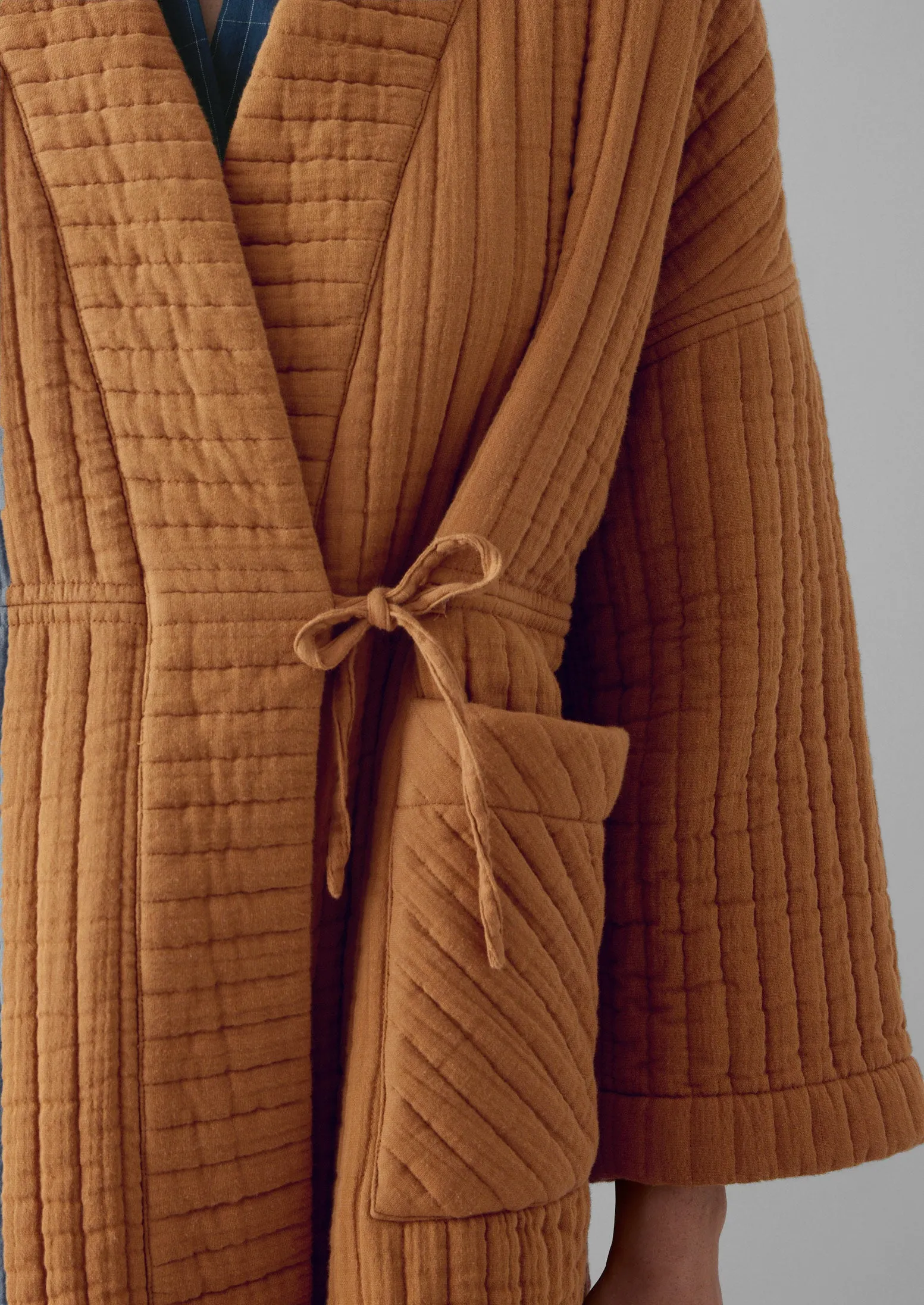 Quilted Cotton Long Gown | Soft Caramel