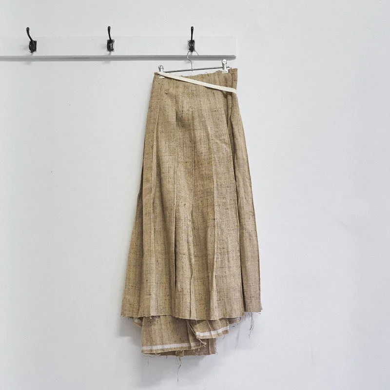 raw silk pleated wrap skirt