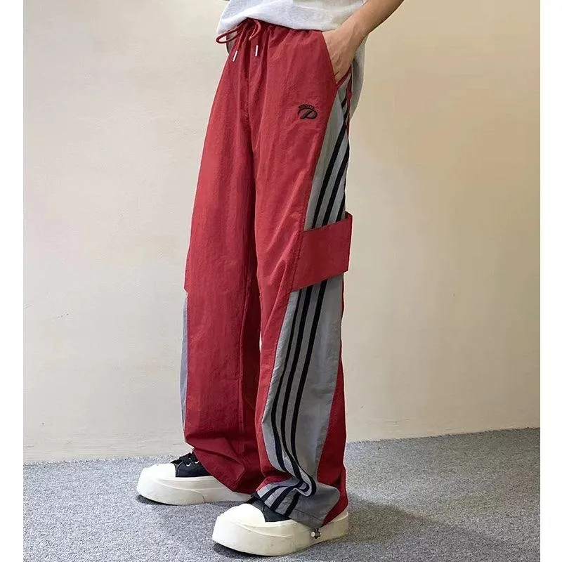 Rayohopp Women'S Color-Block Wide-Leg Track Pants - Drawstring Waist Athletic Trousers With Striped Panels