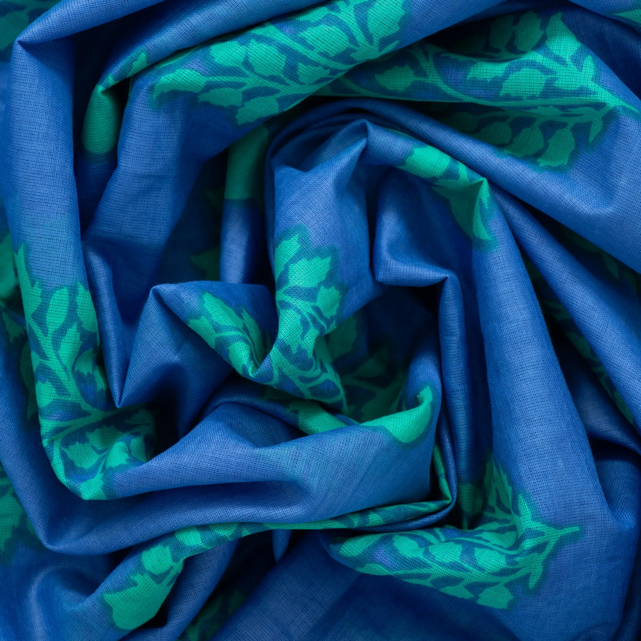 Rue Lightweight Cotton Scarf - Blue/Green, Leaf