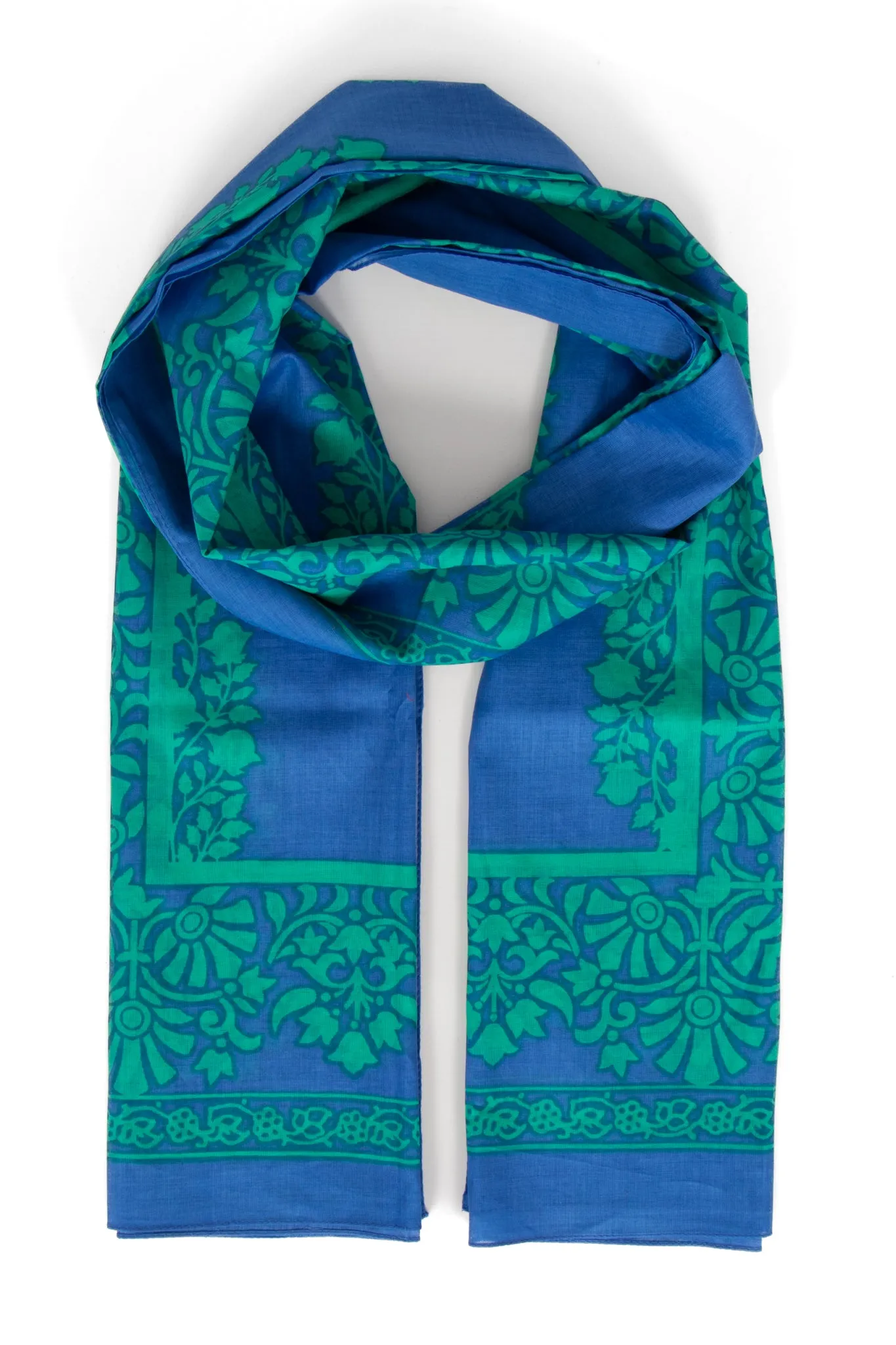 Rue Lightweight Cotton Scarf - Blue/Green, Leaf