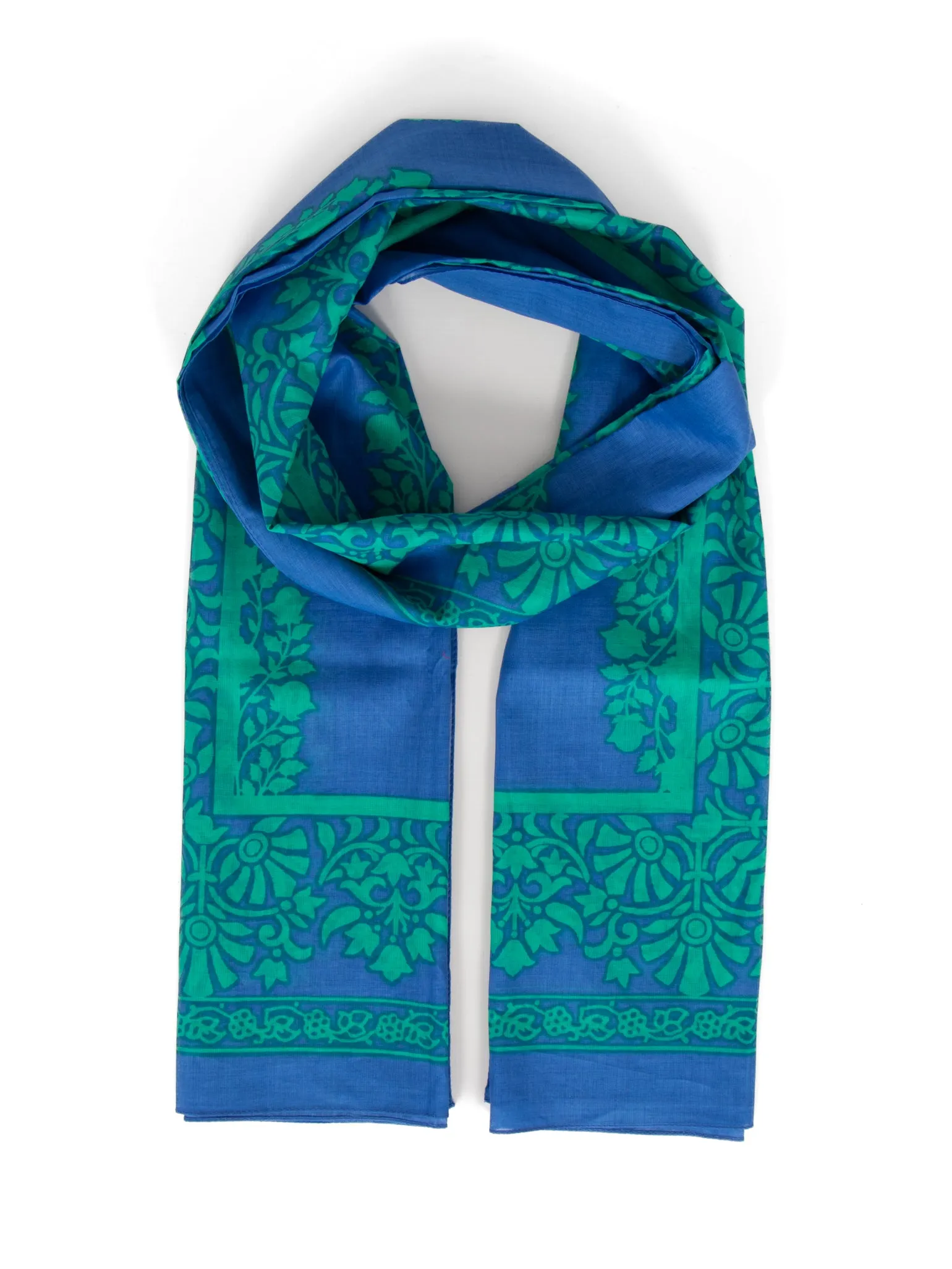 Rue Lightweight Cotton Scarf - Blue/Green, Leaf