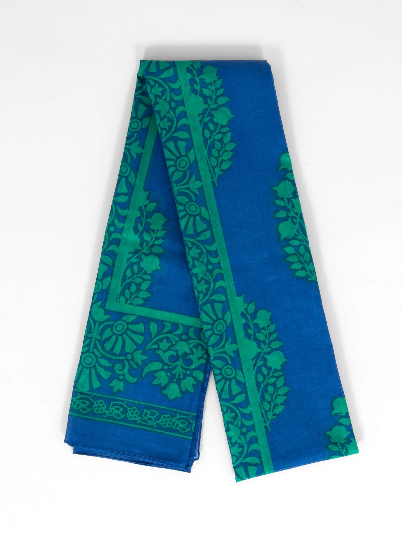 Rue Lightweight Cotton Scarf - Blue/Green, Leaf