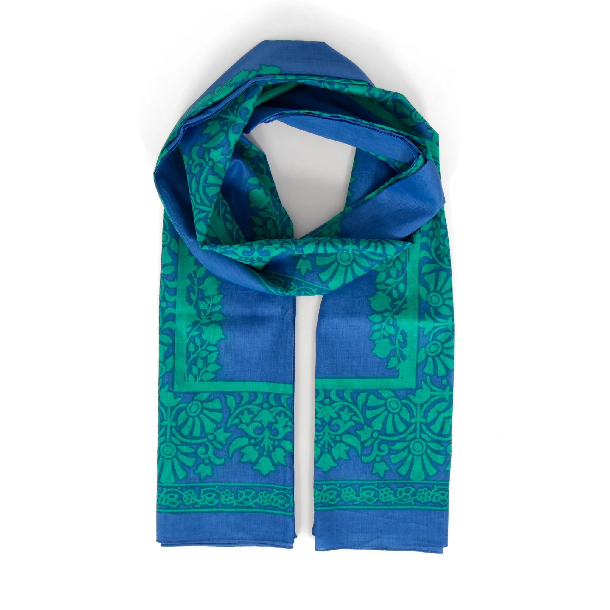 Rue Lightweight Cotton Scarf - Blue/Green, Leaf