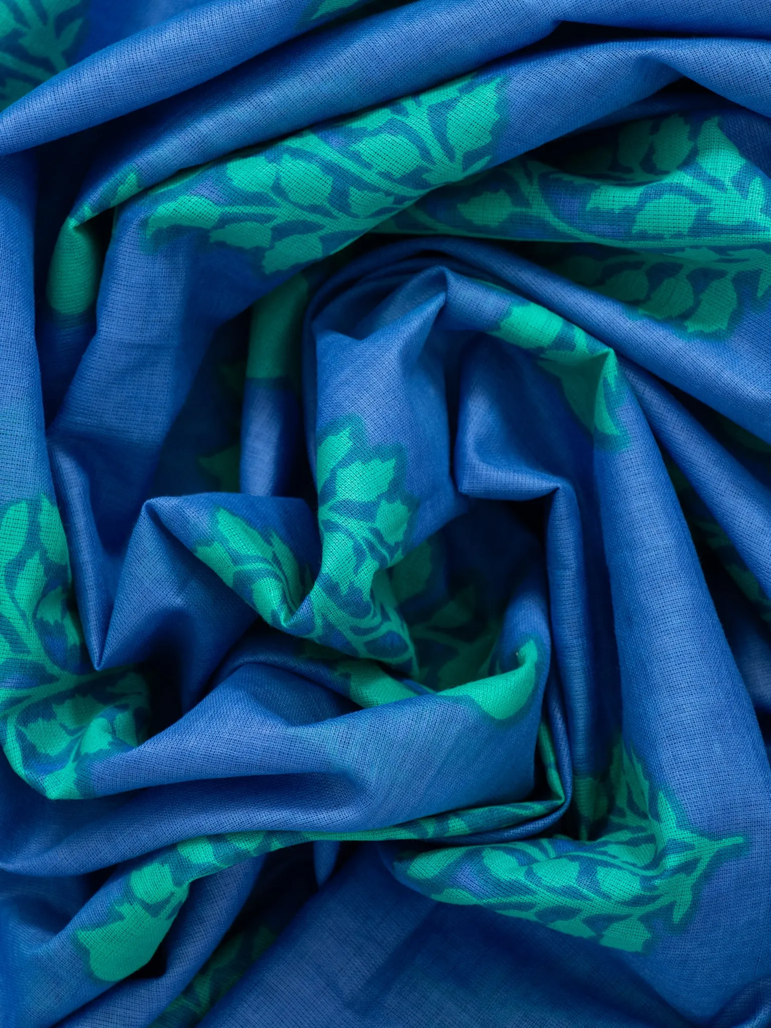 Rue Lightweight Cotton Scarf - Blue/Green, Leaf