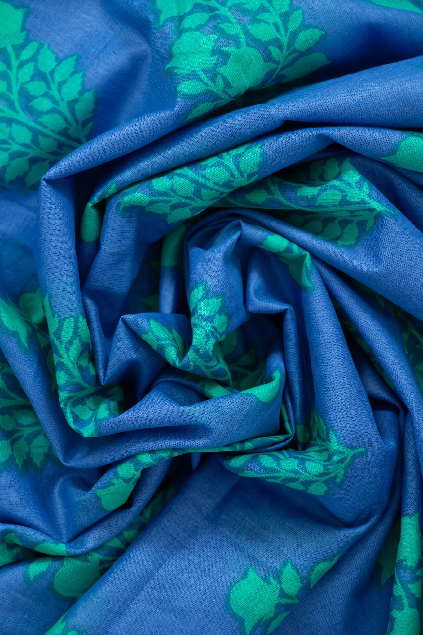 Rue Lightweight Cotton Scarf - Blue/Green, Leaf