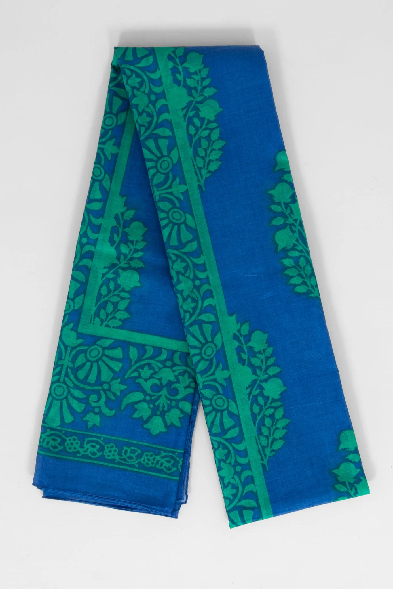 Rue Lightweight Cotton Scarf - Blue/Green, Leaf