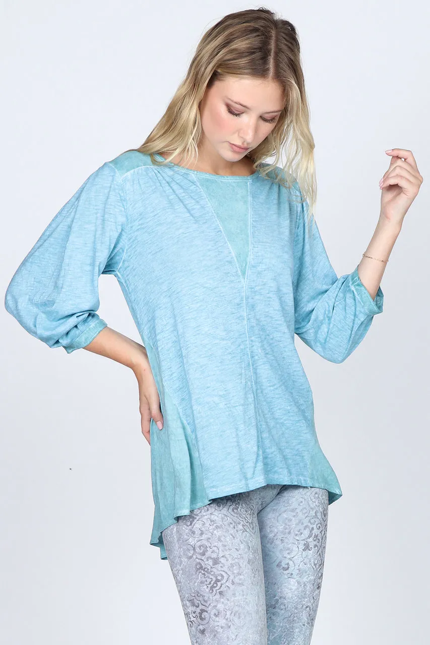 S4991A Oil Washed Blouse with Puff Sleeves