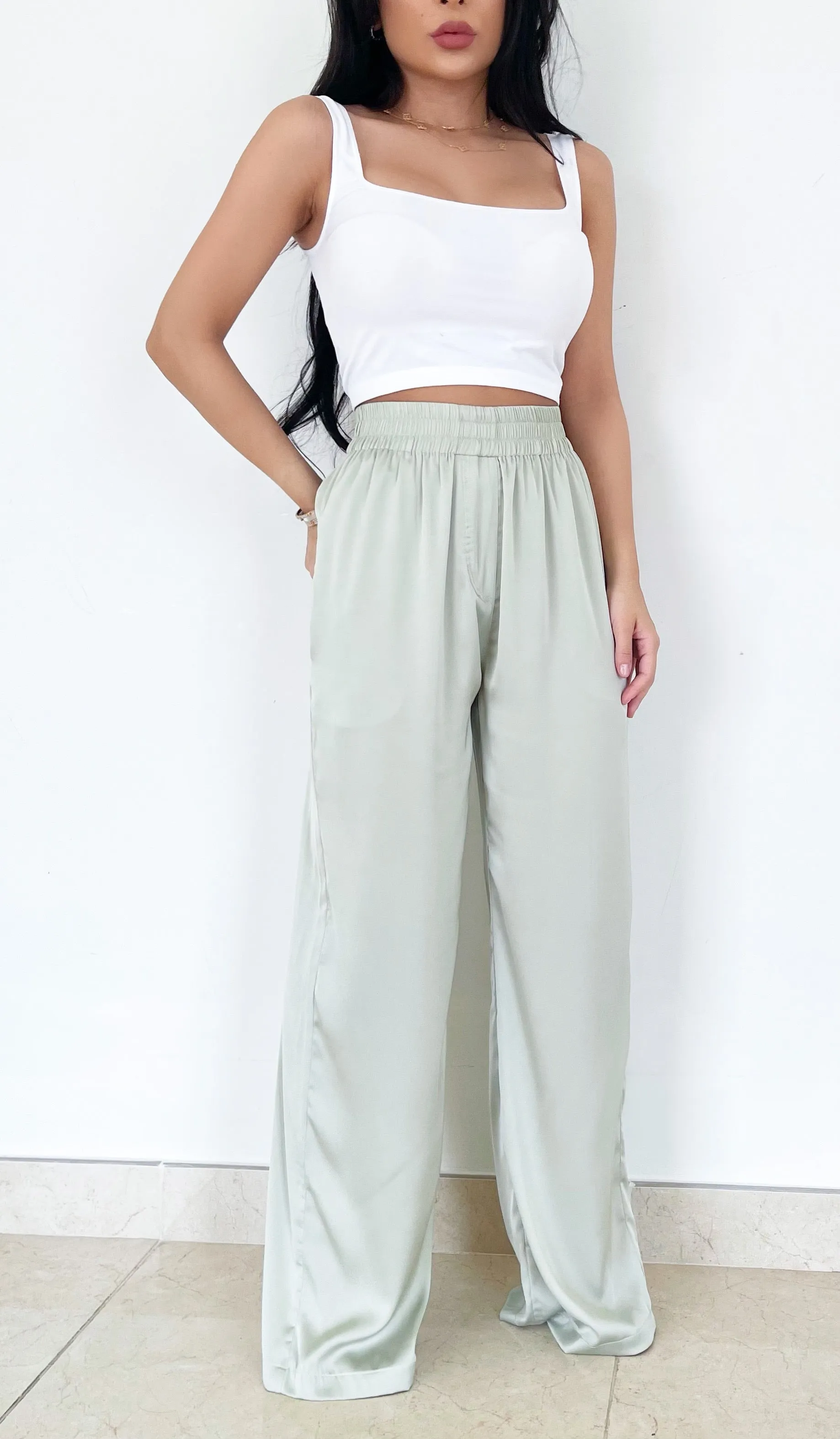 SAGE GREEN SILK TROUSERS