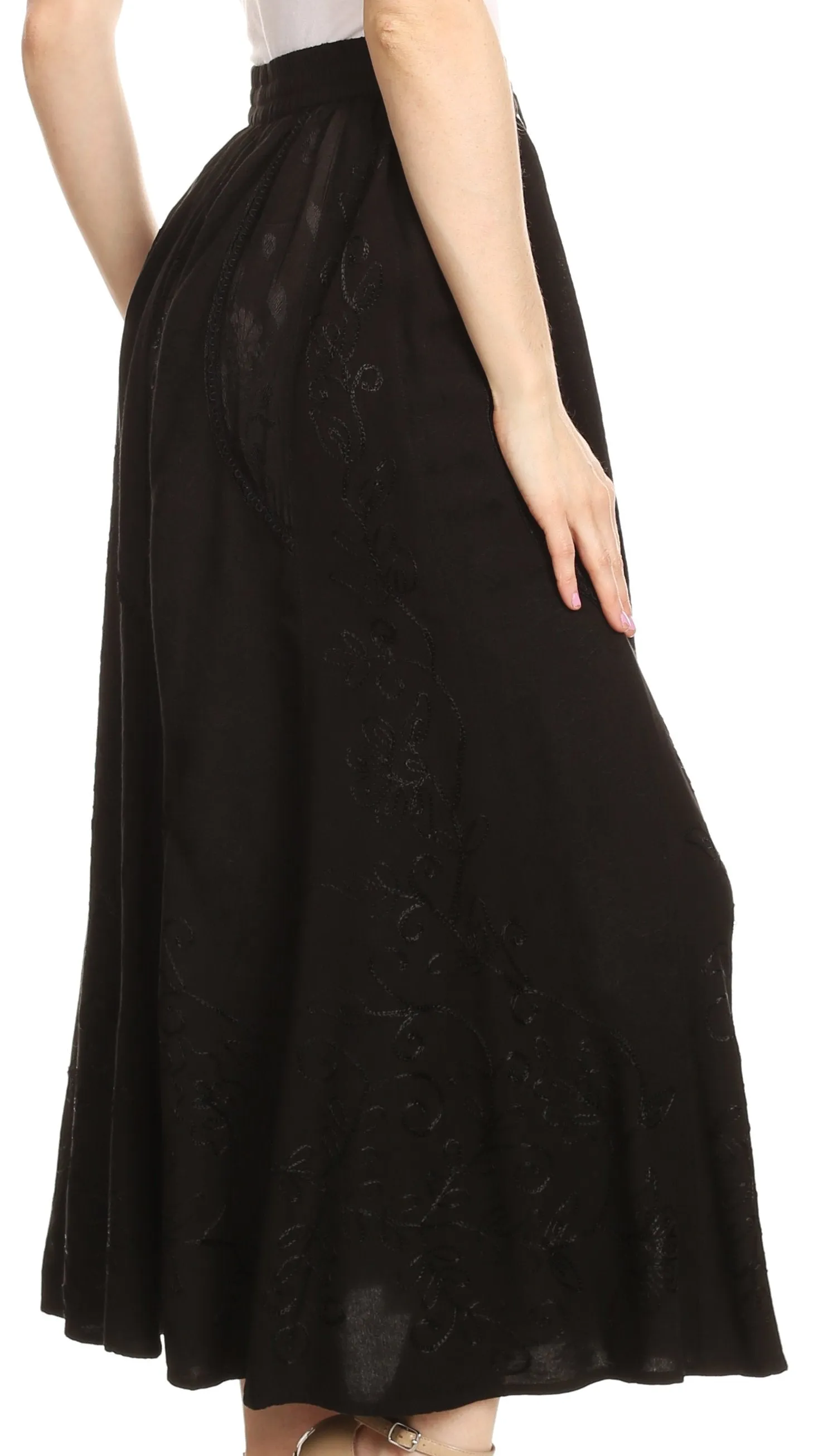 Sakkas Debora Full Length Embroidered Maxi Skirt with Adjustable Waist