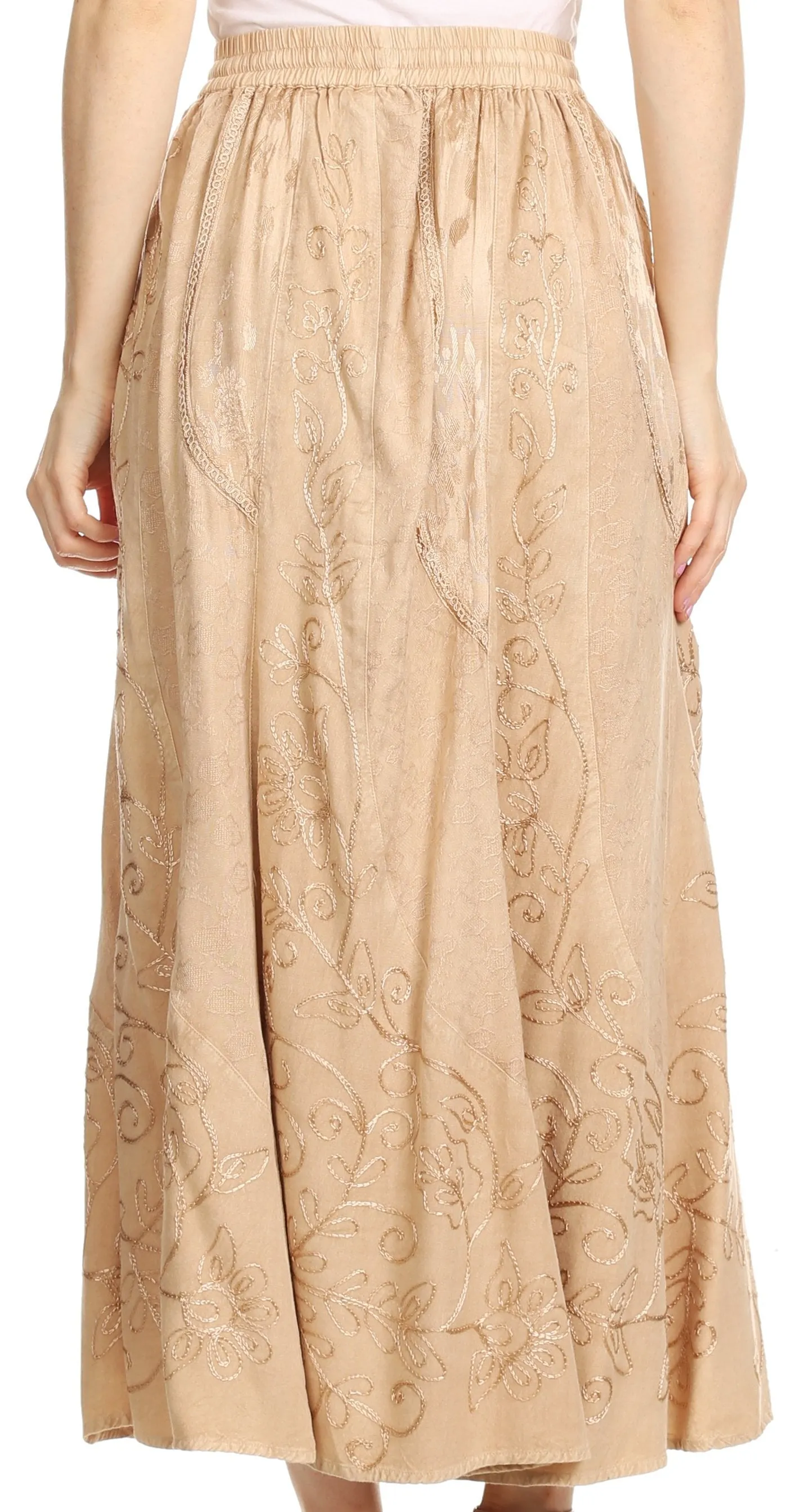 Sakkas Debora Full Length Embroidered Maxi Skirt with Adjustable Waist