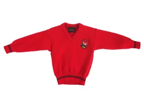 SCOIL NA GCEITHRE MAISTRI <BR>
V Neck, Acrylic Jumper <BR>
Red Crested <BR>