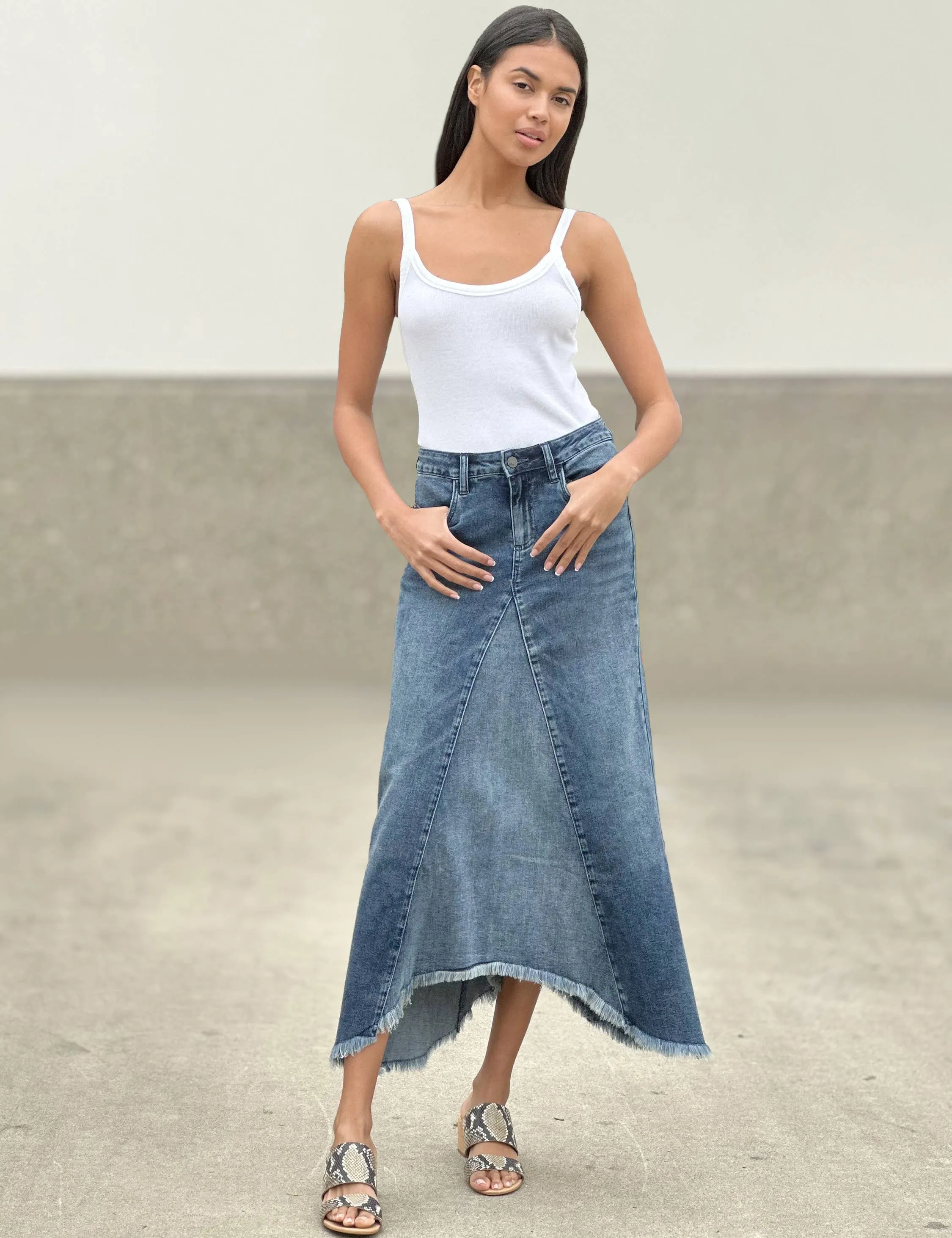 Selma Pieced Demin Maxi Skirt