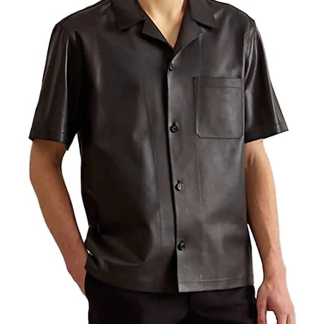 Short Sleeve Black Leather Shirt