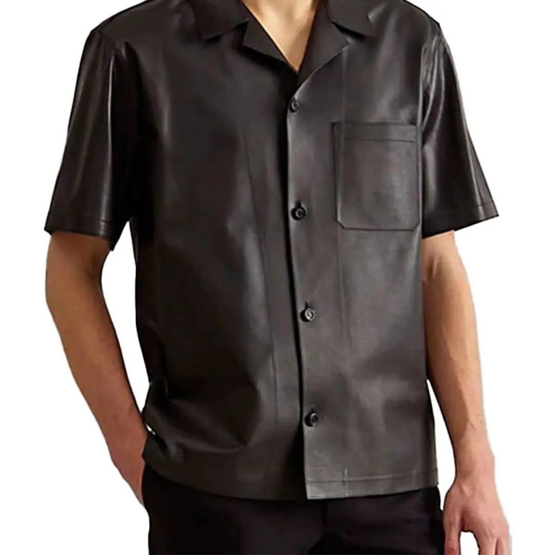 Short Sleeve Black Leather Shirt