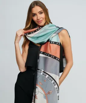 Silver & Mint Printed Summer Scarf with Frayed Hems