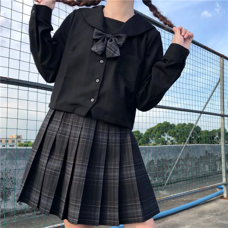 [Skirt / Bow] JK Carbon-Grey plaid uniform skirt