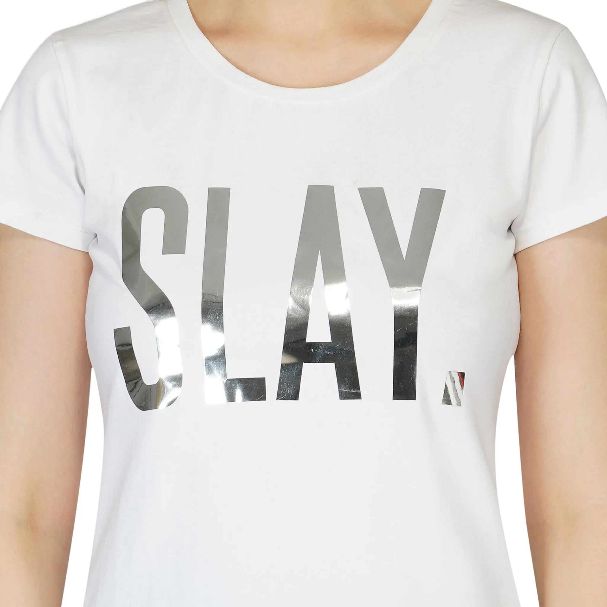 SLAY. Women's Limited Edition Silver Foil Printed T-shirt Reflective Print