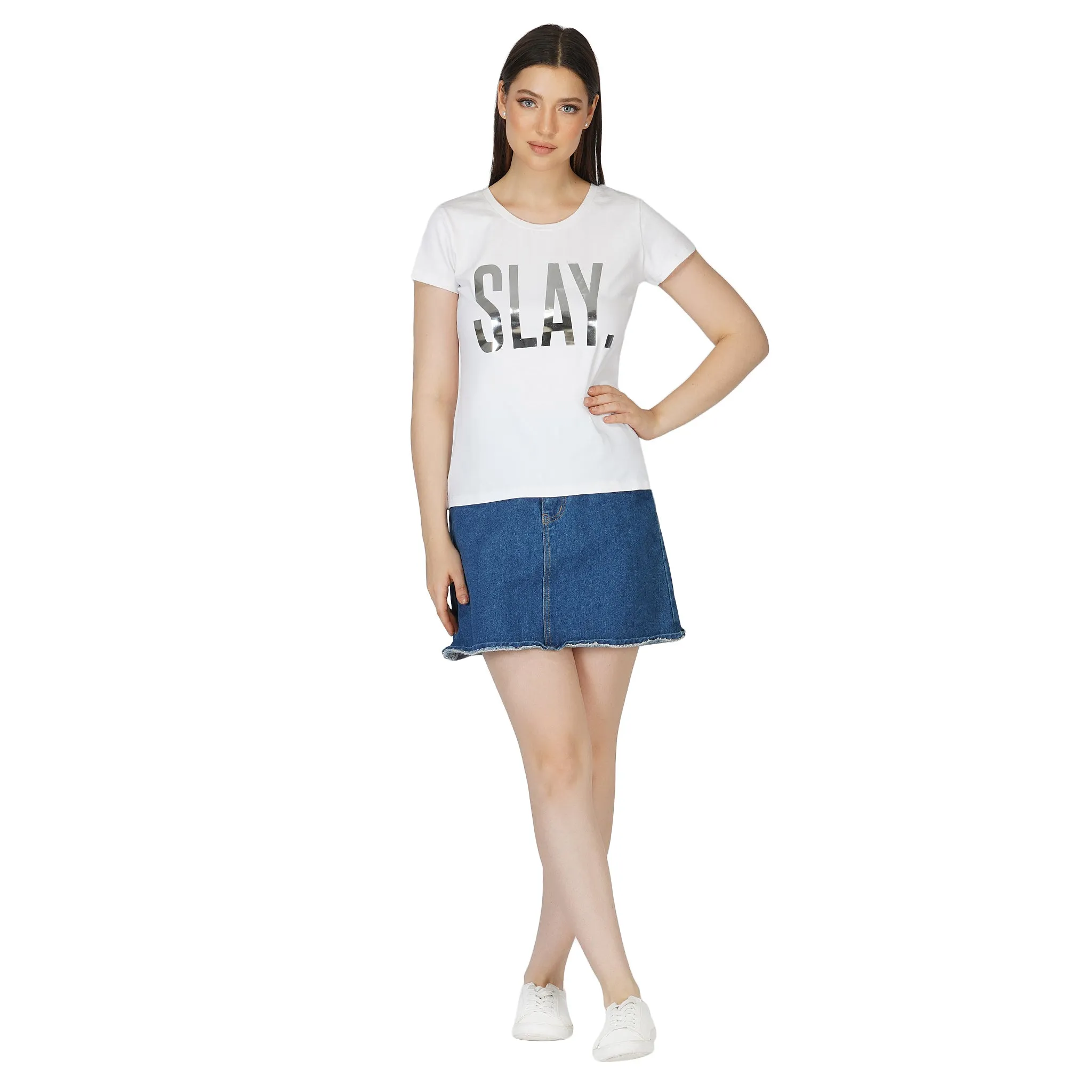 SLAY. Women's Limited Edition Silver Foil Printed T-shirt Reflective Print