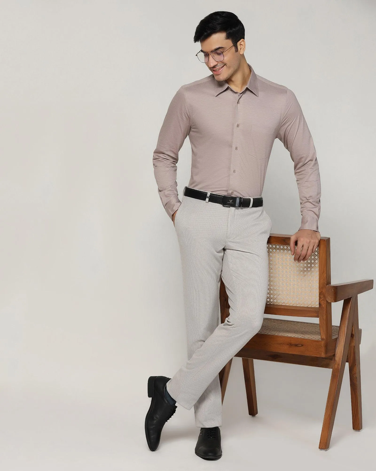 Slim Fit B-91 Formal Beige Textured Trouser - Hummer