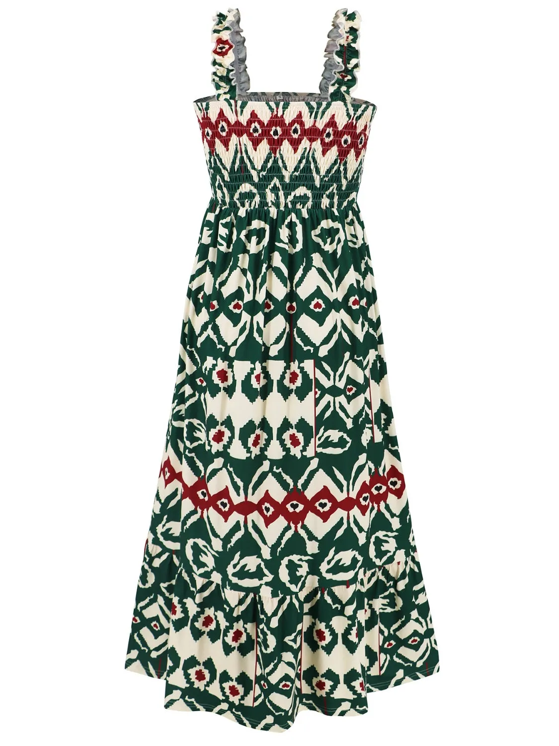 Smocked Printed Square Neck Sleeveless Dress