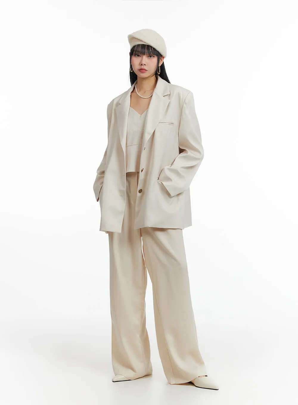 Solid Wide Leg Trousers IF402