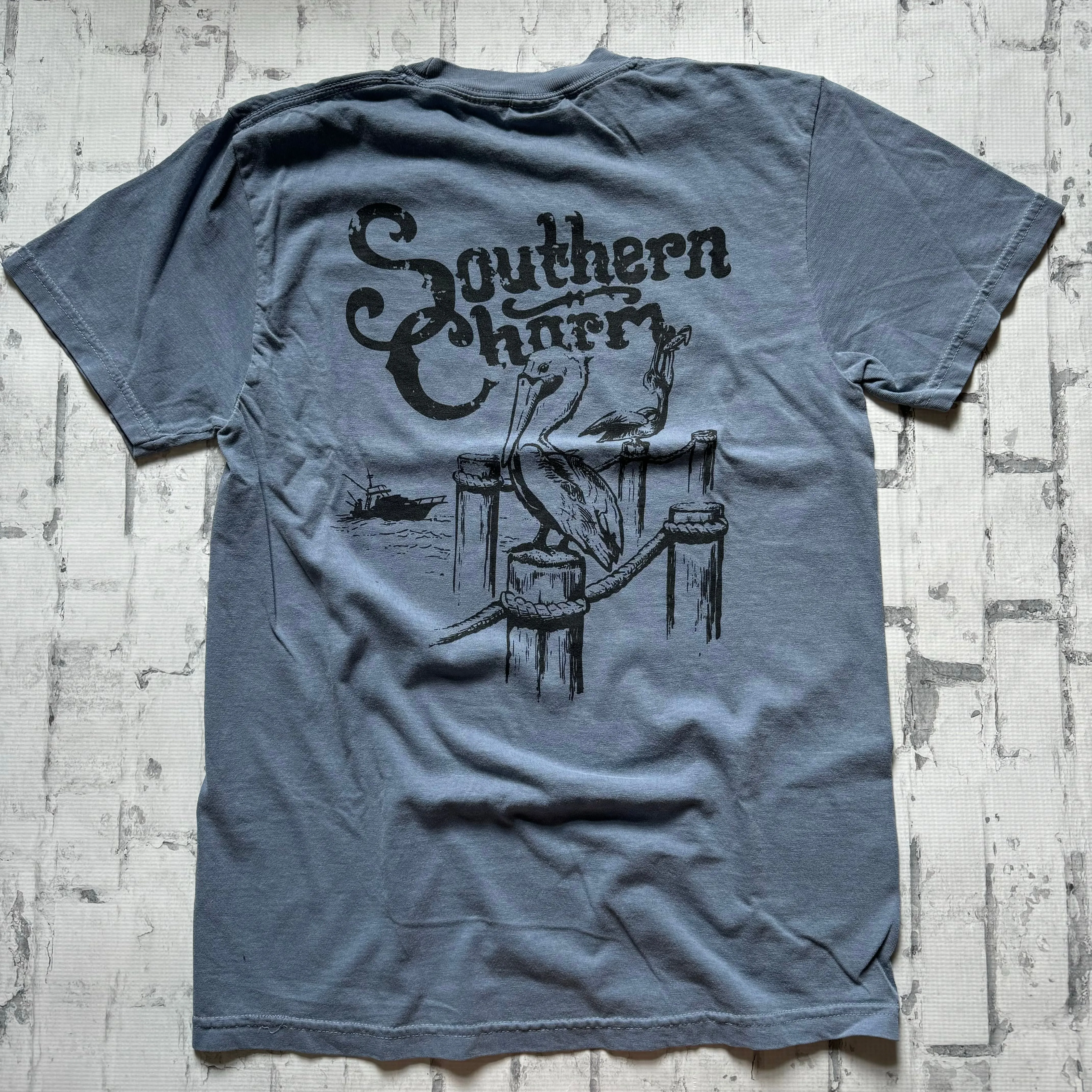 Southern Charm “Pelican Pier” Short Sleeve T-shirt - Denim