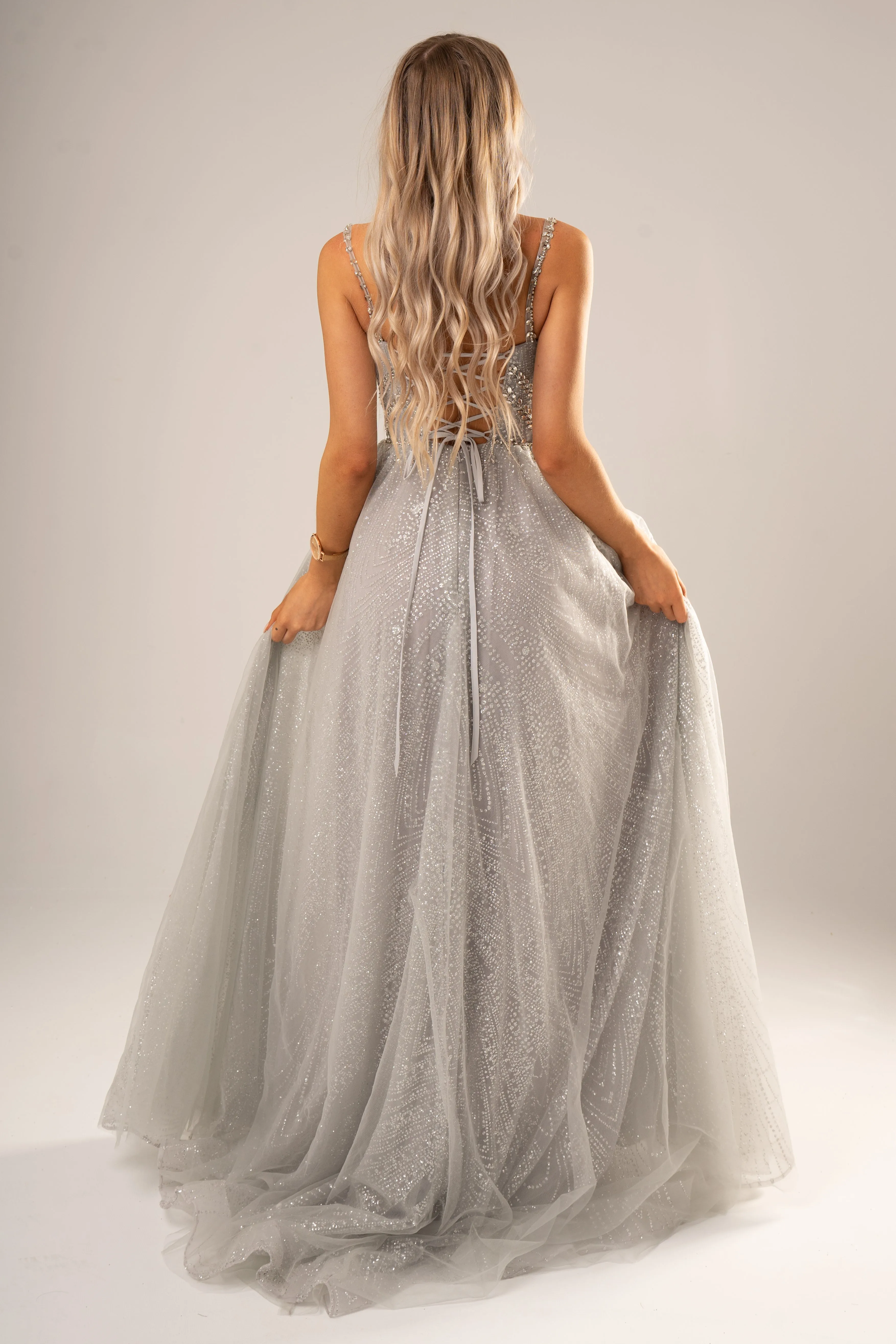 Sparkling bustier top princess dress for hire