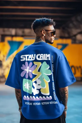 Stay Calm Blue Back Graphic Printed Sweatshirt