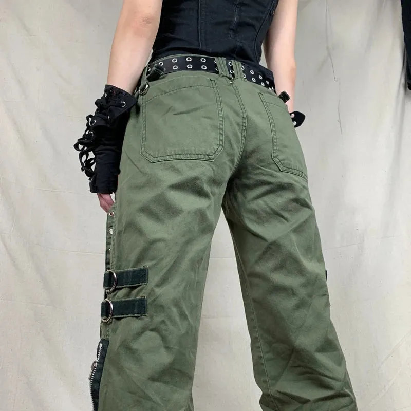 Street Style Low Waist Punk Cargo Pants with Metal Details