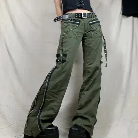 Street Style Low Waist Punk Cargo Pants with Metal Details