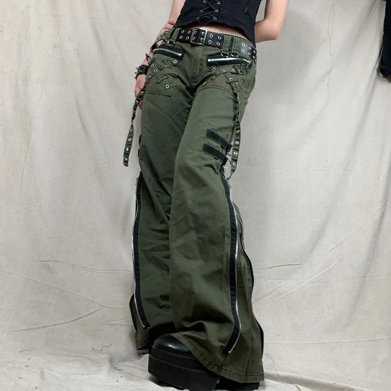 Street Style Low Waist Punk Cargo Pants with Metal Details