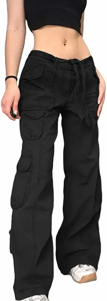 Street Style Low Waist Punk Cargo Pants with Metal Details