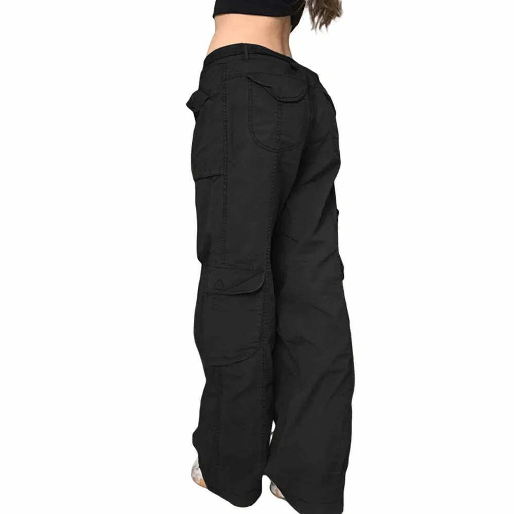 Street Style Low Waist Punk Cargo Pants with Metal Details