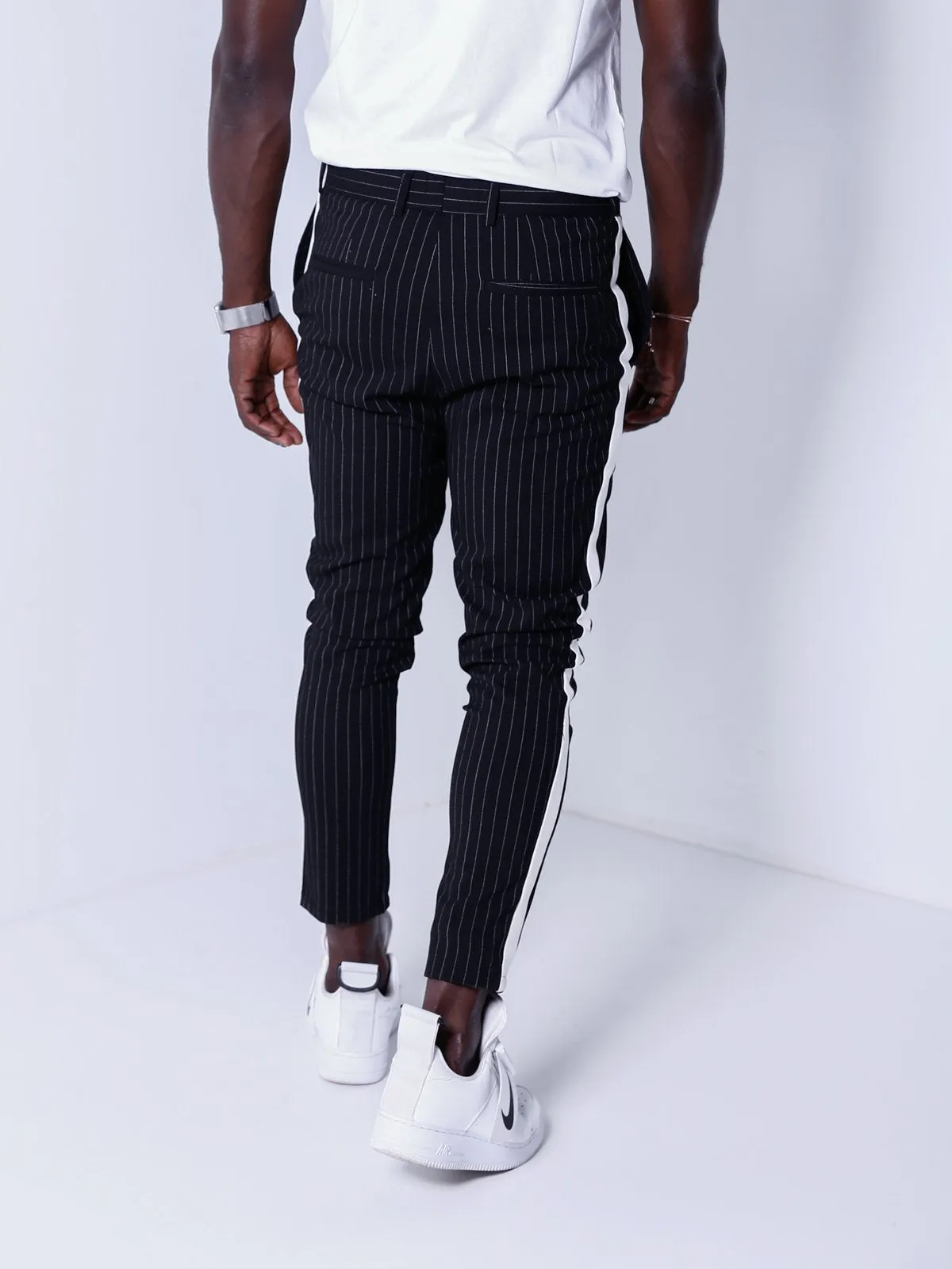 Striped Ankle Pants - Black