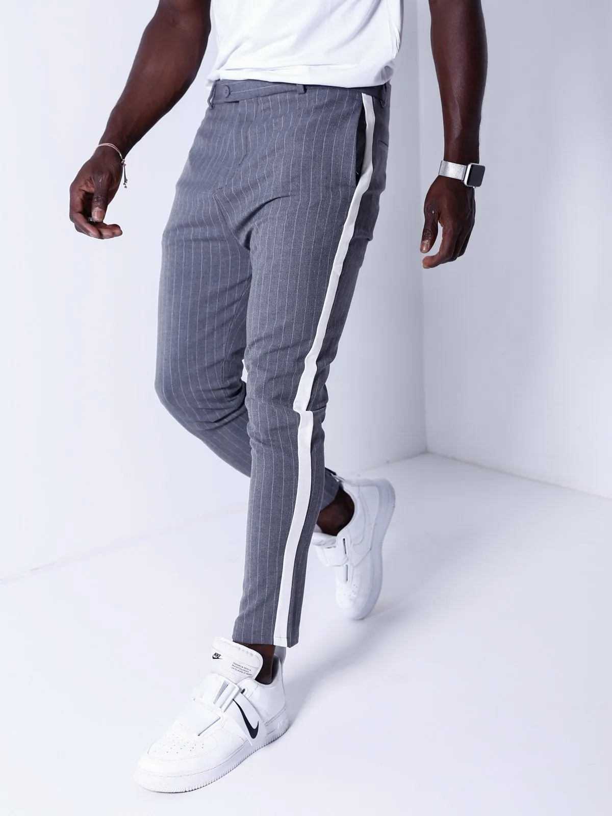 Striped Ankle Pants - Gray