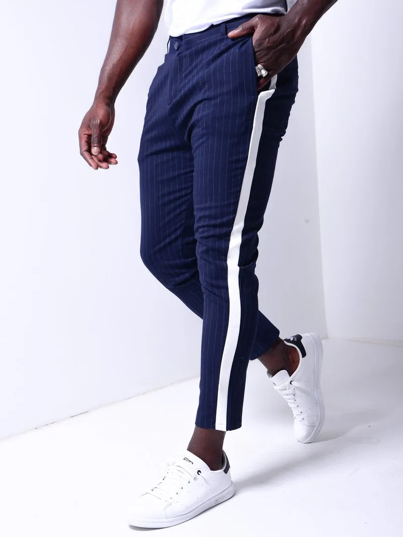 Striped Ankle Pants - Navy