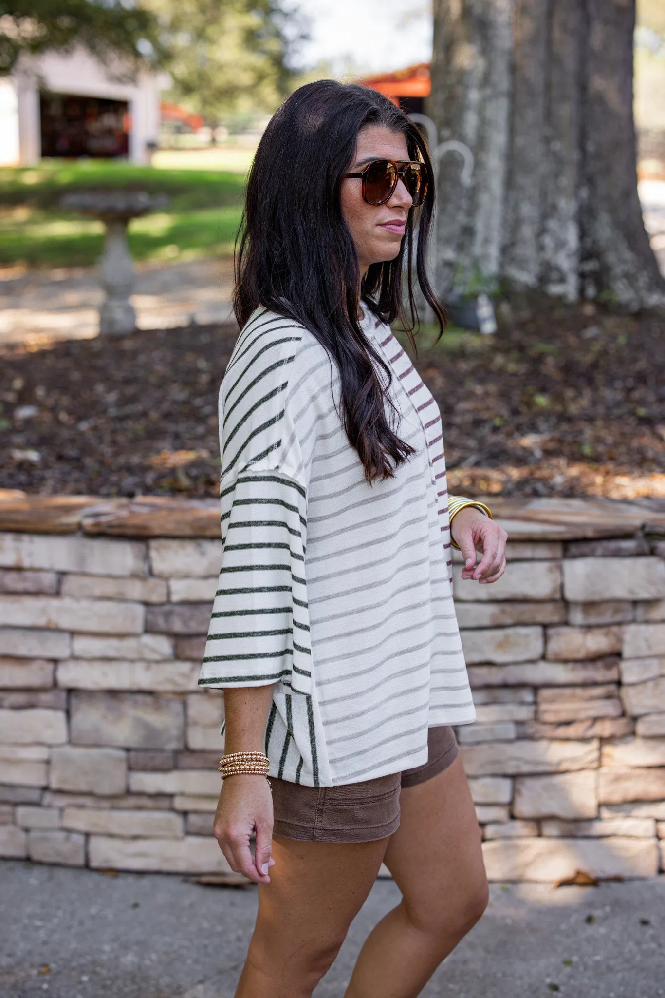 Striped Colorblock Cream Knit Top