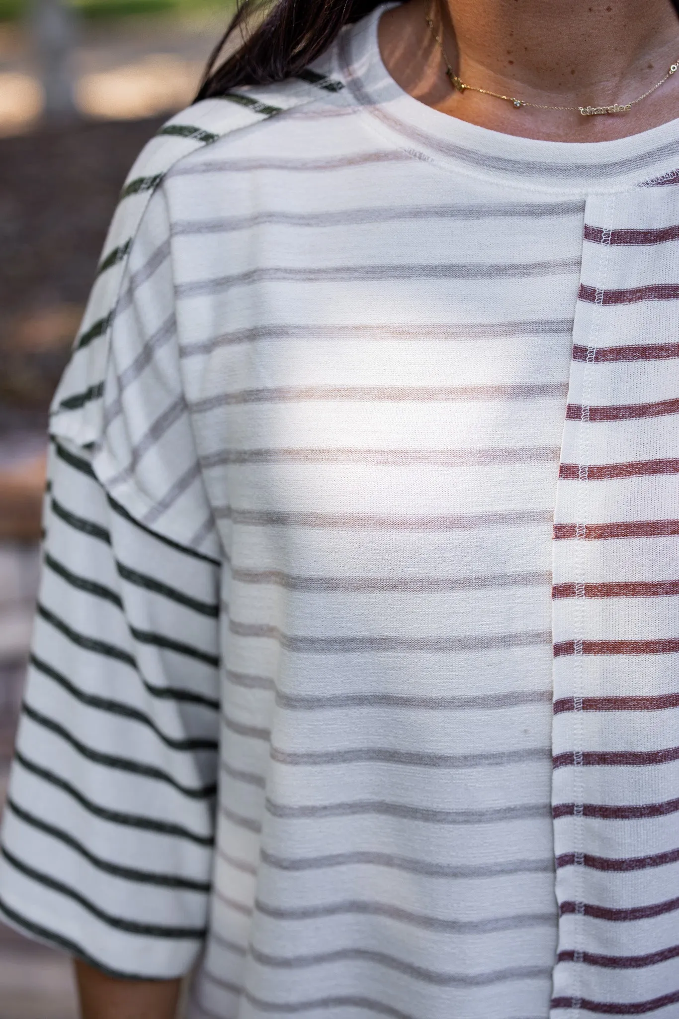 Striped Colorblock Cream Knit Top