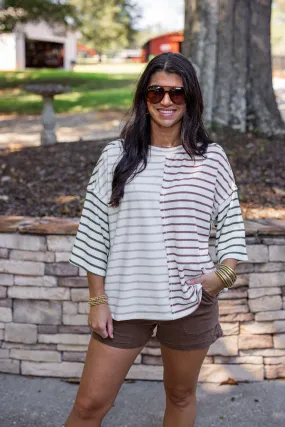 Striped Colorblock Cream Knit Top